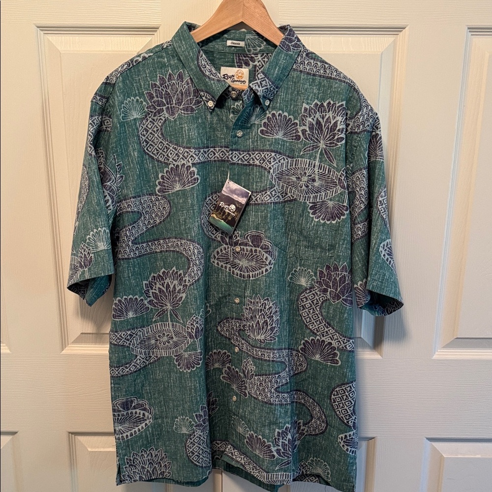 Reyn Spooner Lotus Grooves Short Sleeve Collared Button Down Hawaiian Shirt 2XL